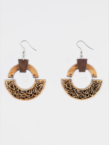 Engraved Olive Wood Earrings