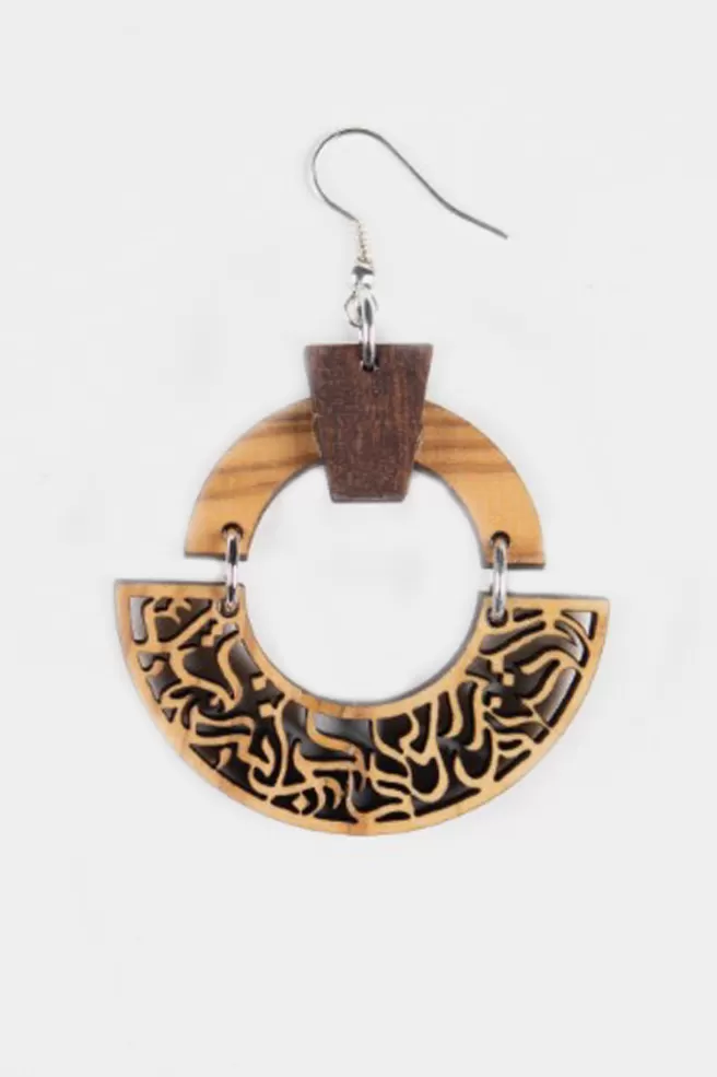 Engraved Olive Wood Earrings